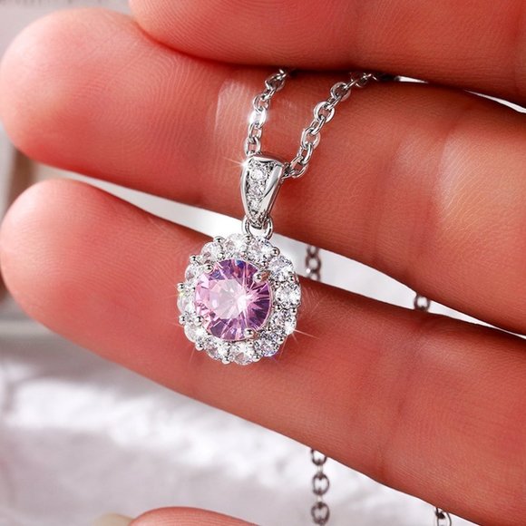 🎁 New Luxury Sparkly Pink Crystal CZ Necklaces for Women, HA4601 - Picture 3 of 4